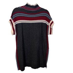 Cullen 100% Cashmere Striped Mock Neck Short Sleeve Sweater Womens M/L Luxury